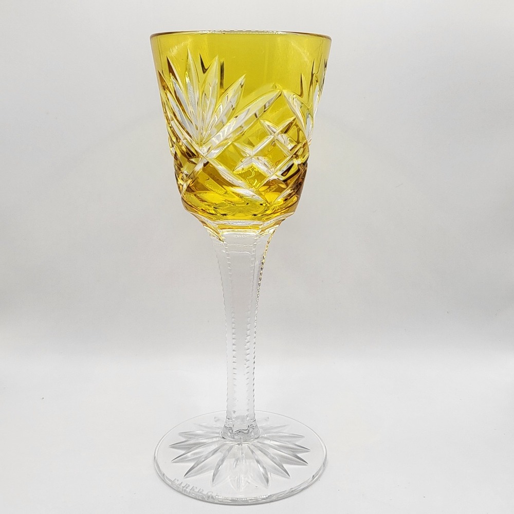 Fabergé Na Zdorovye Yellow Cut to Clear Crystal Cordial Glass Acid Etched - Picture 2 of 10